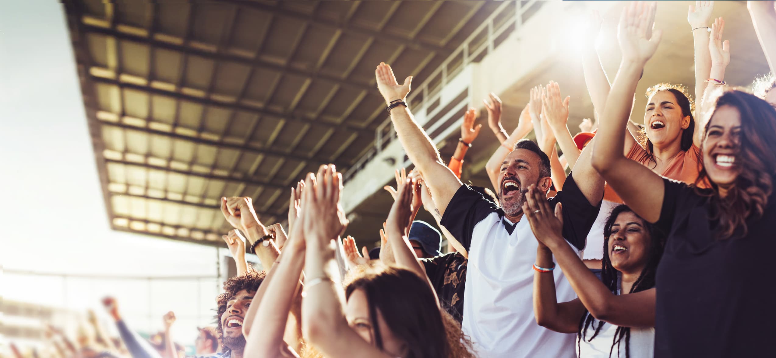 Fans cheering and celebrating together in the summer sun